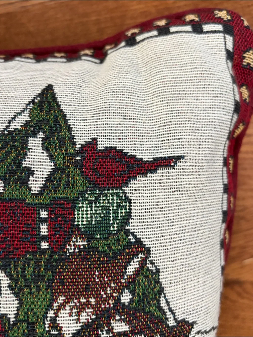 Vintage Debbie Mumm Woodland Santa Tapestry Throw Pillow Rustic Christmas USA